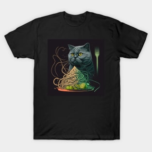 Spaghetti Noodles And British Shorthair Cat T-Shirt